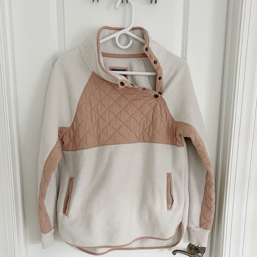 Abercrombie & Fitch Asymmetrical Quilted Snap-Up Fleece Sweatshirt Pullover Med